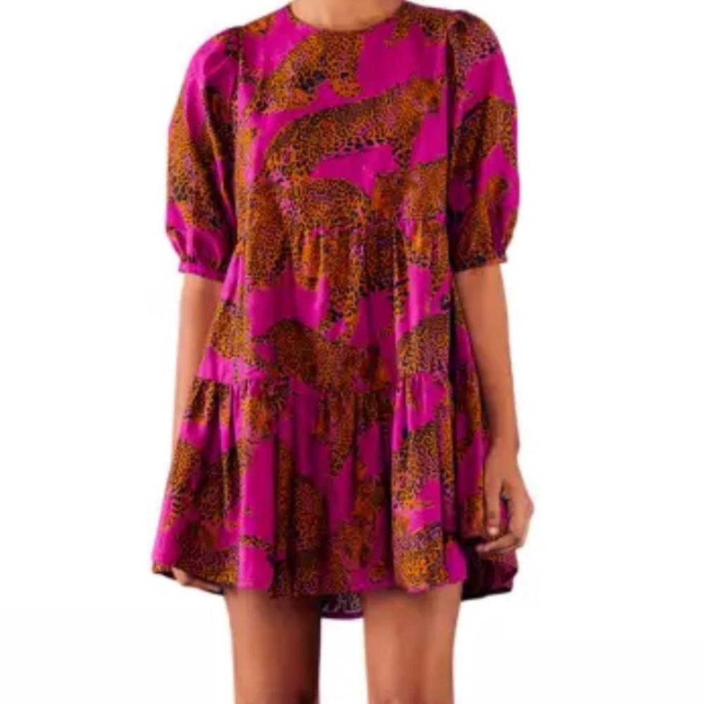 FARM Rio Vibrant Pink Pink Leopard Mini Dress - L - Picture 1 of 5